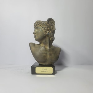 Hermes Mercury God Bust Head Statue vintage Black Gold color statue 13.50cm