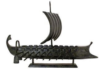 Ancient Greek Trireme Warship Bronze Statue Classical Naval Ship Sculpture