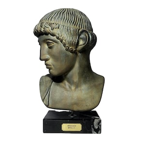 Apollo Bust Ancient Greek Sculpture Bronze Finish With Marble Base