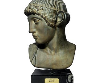 Apoll Büste Antike griechische Skulptur Bronze-Finish mit Marmorsockel