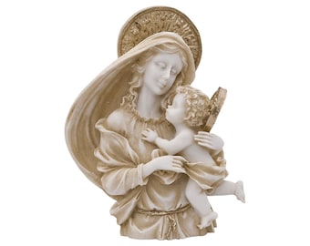 Virgin Mary Mother with Baby Jesus Statue Alabaster