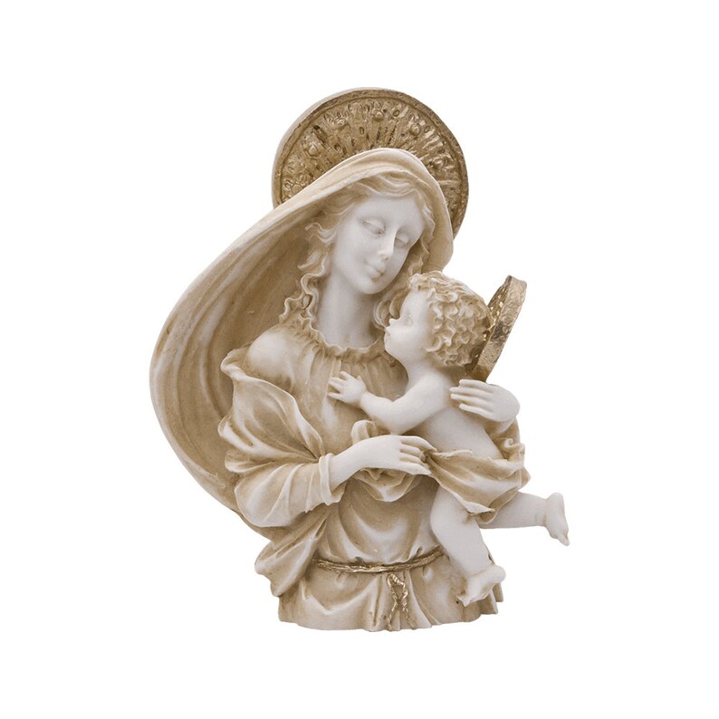 Mary Mother Holding Baby Jesus Sculpture Handmade Alabaster image 0