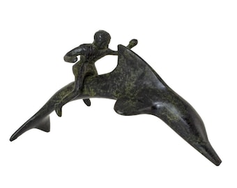 Boy Riding Dolphin Bronze Statue Ancient Greek Taras Museum Replica Sculpture