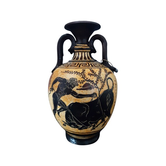 Hercules' Seventh Labor the Cretan Bull Amphora Ceramic | Etsy