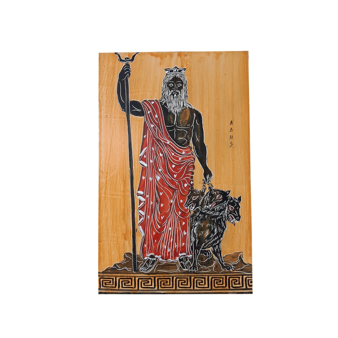 Hades God With Cerberus Handmade Wall Painting on Wood 50cm - Etsy
