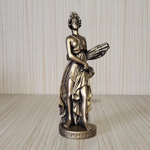 Demeter Goddess Statue Handmade Alabaster Bronze Color Sculpture 16cm