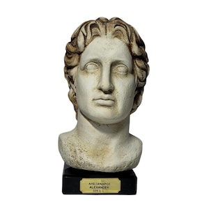 Alexander The Great Bust Sculpture White Patina Ancient Greek Head 6.77&quot;