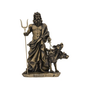 Hades with Cerberus Sculpture Greek Mythology God Bronze Alabaster handmade Statue 13cm