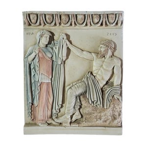 Zeus and Hera relief sculpture ancient greek mythology wall plaque