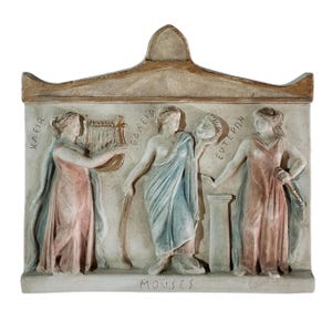 Ancient Greek Muses Wall Relief Sculpture With Lyre Mask And Flute