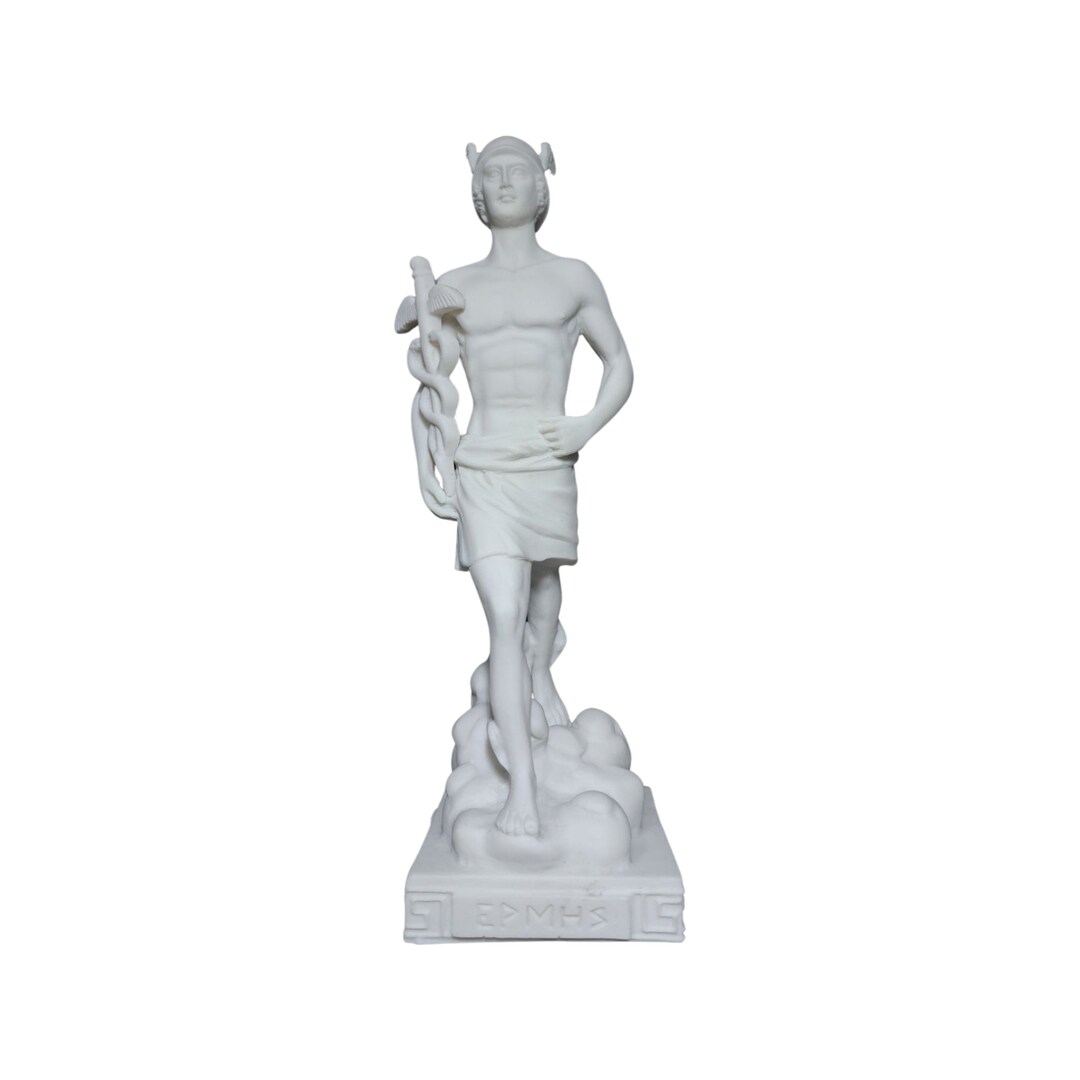 Statue Hermès Mercure En Albâtre - 18 Cm, Sculpture Grecque Déco Maison Ou Bureau