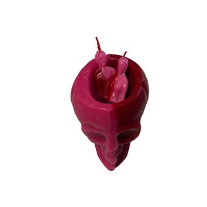 ZELDZAME grote kaars bijenwas met schedel Tweekleurig roze/rood, laadbare kaars voor spreuken, liefdesspreuken, vela figura, hoodoo, voodoo, toveren