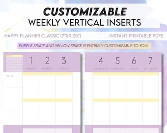CUSTOMIZABLE Happy Planner Classic, Weekly Vertical Happy Planner Inserts and Printable Inserts