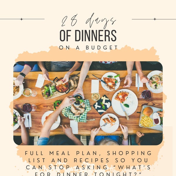 28 Day Digital Dinner Planning Guide WITH Recipes | Meal Plan, Budget Friendly Cookbook | Recipe Guide | Grocery List | Digital Cookbook