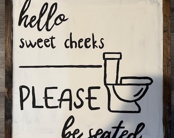 Funny Bathroom Sign: Hand Painted Upcycled Wood Decor