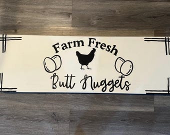 Hand Painted Farmhouse Kitchen Sign: Funny Chicken Decor, Upcycled Canvas (36x12)