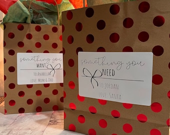 Personalized Gift Label Stickers | 4x6 Gift Tags for Christmas Gifts, Holiday | Something You Want, Need, Wear, Read | Sticker Cards