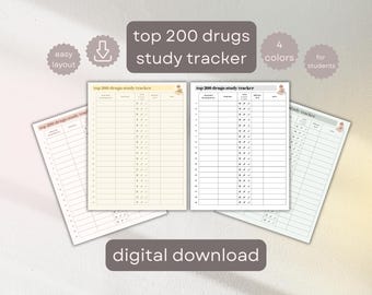 Top 200 Drugs Study Tracker for Healthcare Students | Pharmacy, Nursing, Med & Pharm Tech | Pharmacology Study Tool PDF