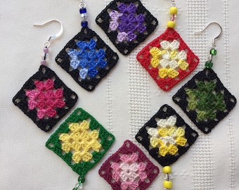 Crocheted Granny Square Vintage Style Lace Drop Earrings