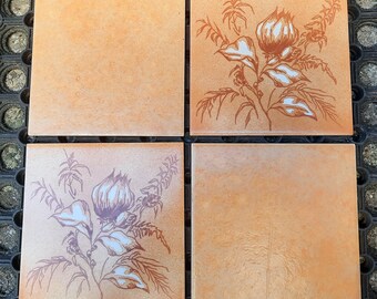 alte Dekorfliesen mit Blumen Muster • Retro Untersetzer • Vintage DDR • Boizenburg Keramik - Made in GDR •