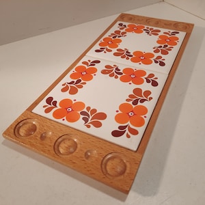 Topf Untersetzer • rechteckig • 70er Jahre DDR • Holz Keramik