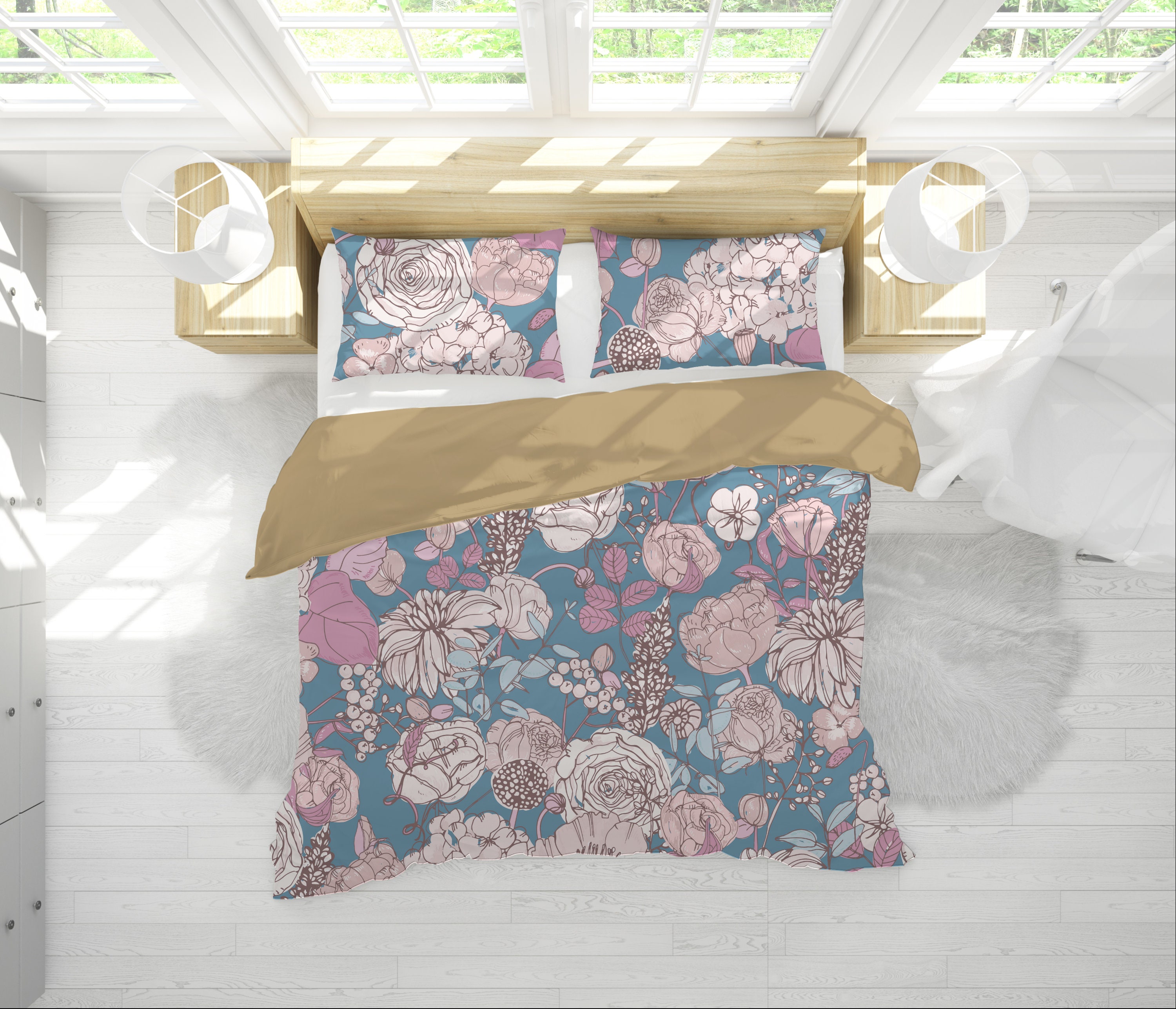 Pink duvet cover full floral design Queen duvet cover set Etsy