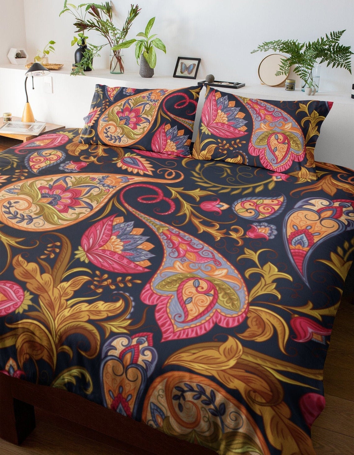 Paisley Black Duvet Cover Set Dorm Bedding Set with Pillow Etsy