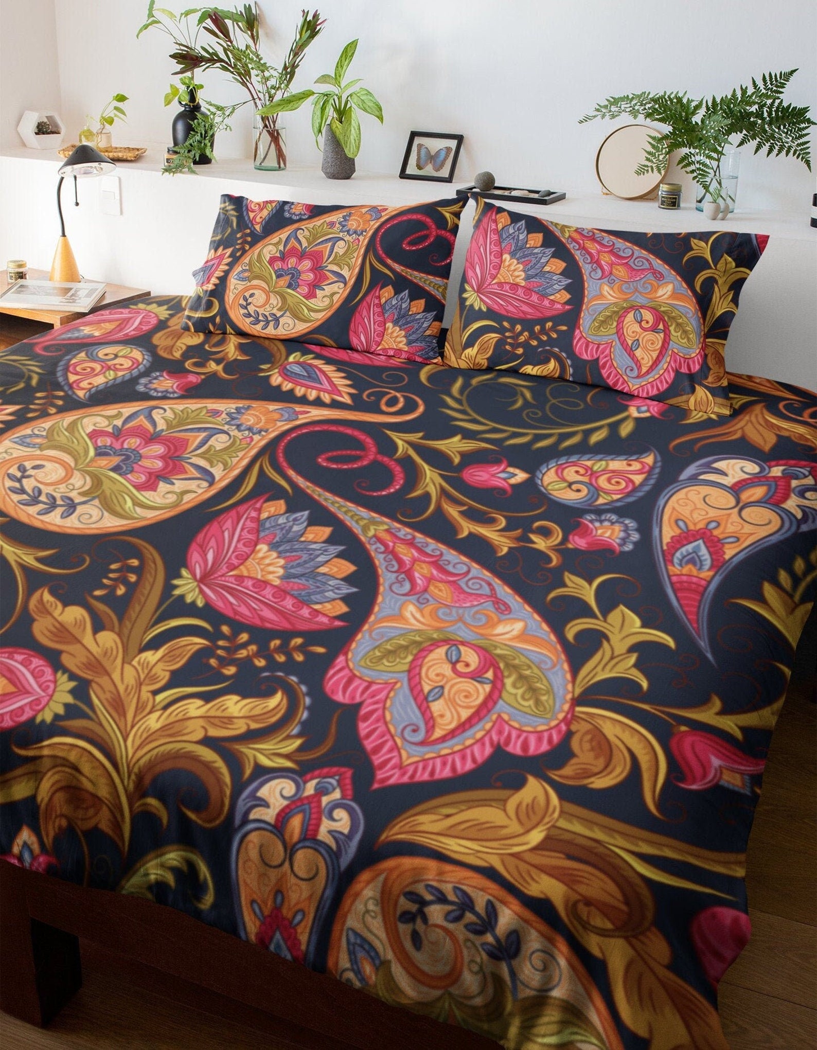 Paisley Black Duvet Cover Set Dorm Bedding Set with Pillow Etsy