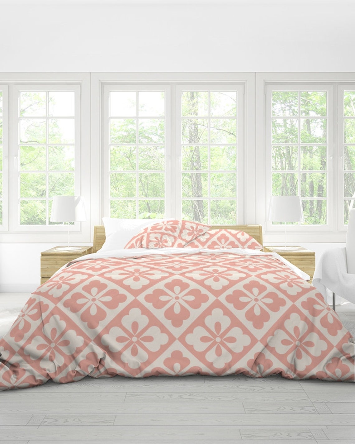 Queen Duvet Cover Set Peach Pattern Pastel Color Duvet Queen Etsy