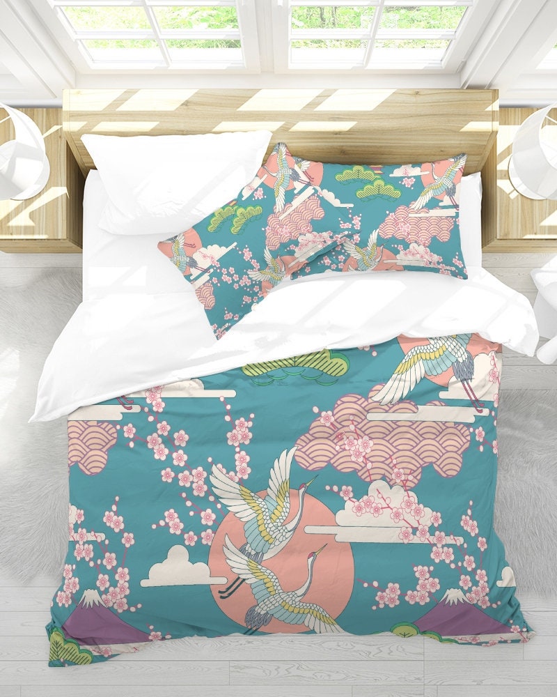 Japanese Duvet Printed King Duvet Cover Cherry Blossom Etsy