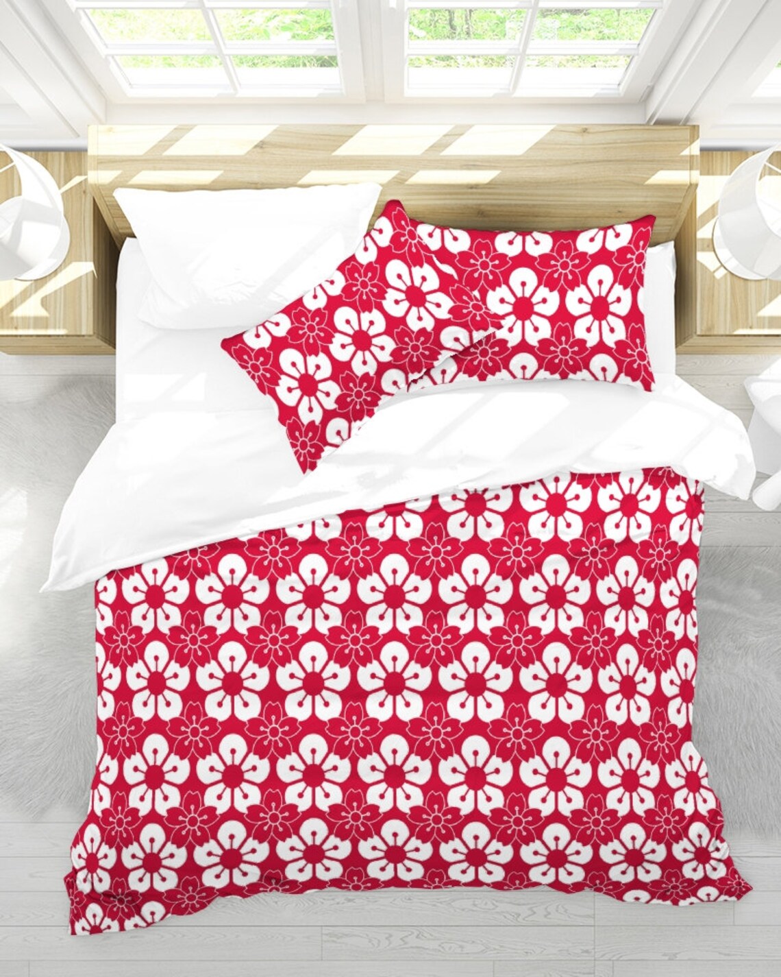 Red King Duvet Cover Cherry Blossoms Japanese Design Duvet Etsy