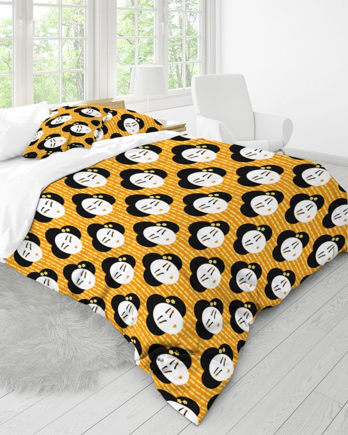 Japanese Queen Duvet Yellow Duvet Cover Set Geisha Duvet Etsy