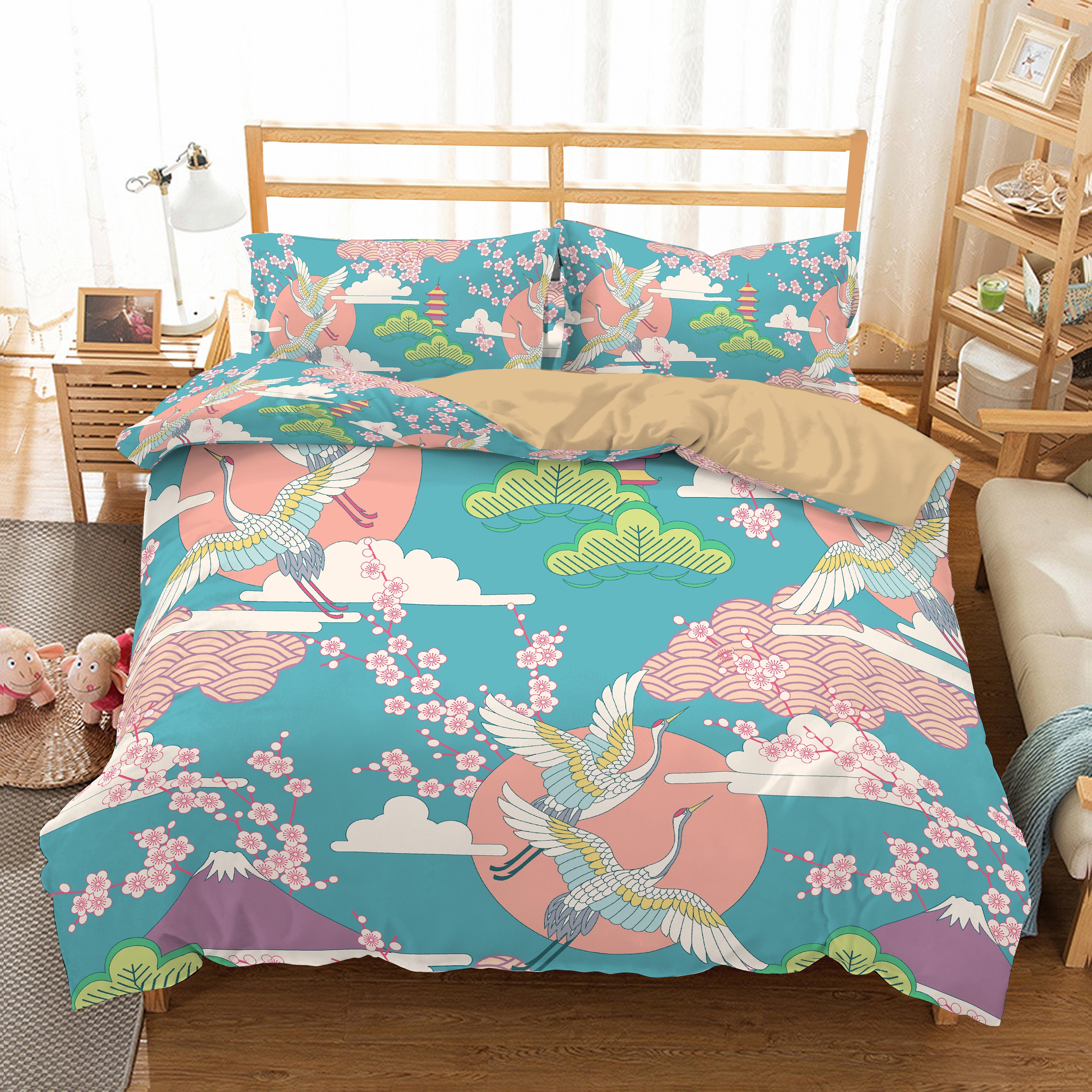 Japanese Twin Duvet Cover Set Cherry Blossom Bedding with Etsy
