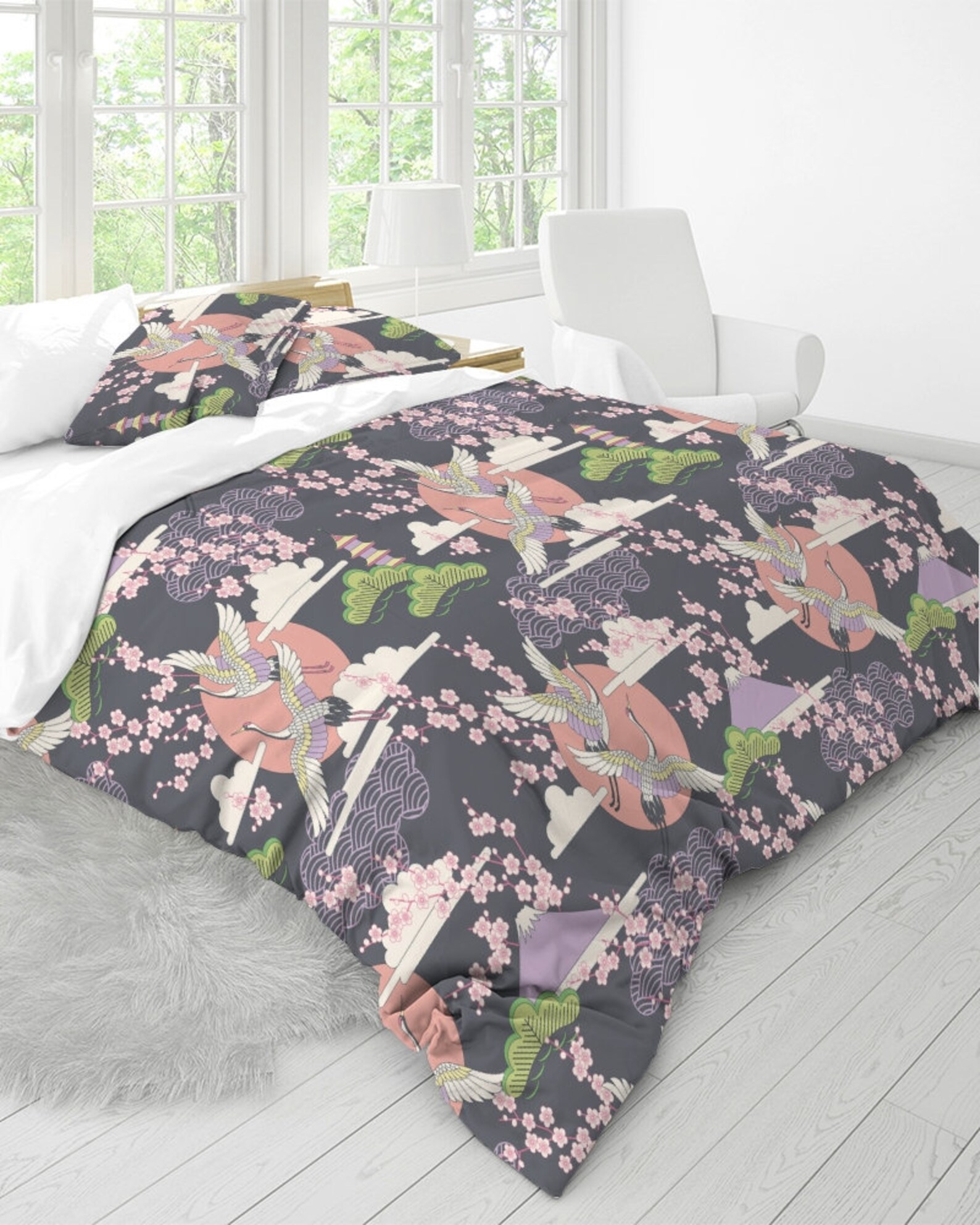 Japanese King Duvet Cover Grey Duvet Set Bed Coverlet Japan Etsy