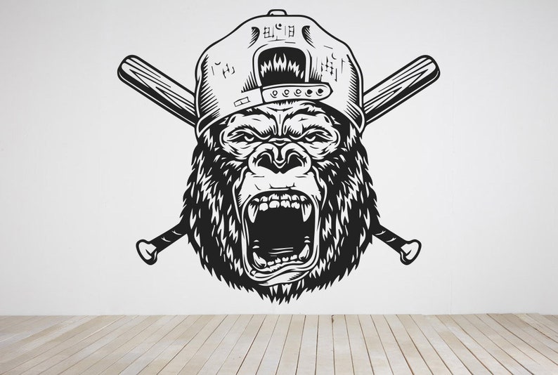 Gorilla Baseball Bats Sport Wall Sticker Vinyl Decal Mural Art Etsy