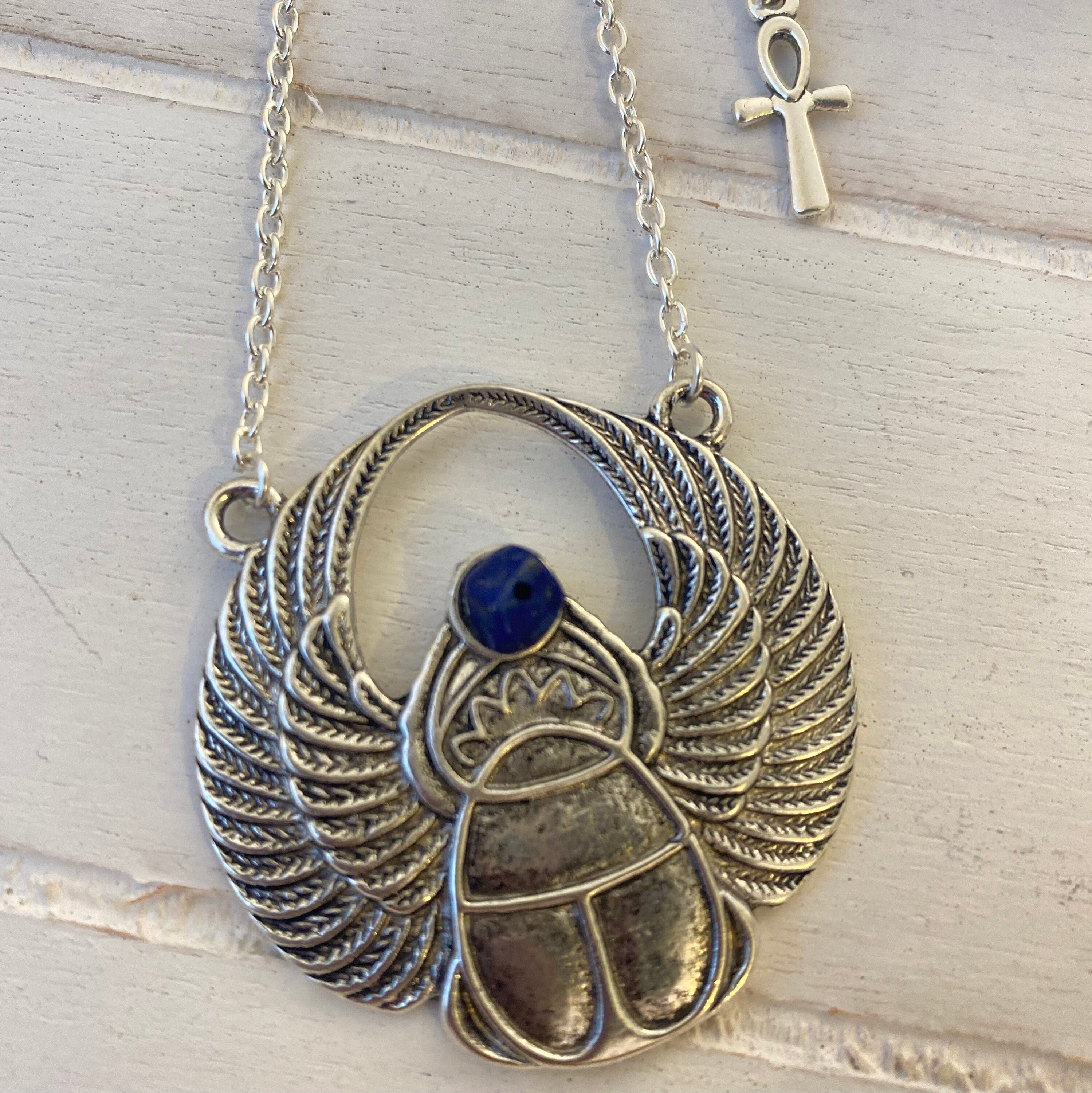 Scarab Lapis Necklace Egyptian Scarab Necklace Egyptian Ankh | Etsy