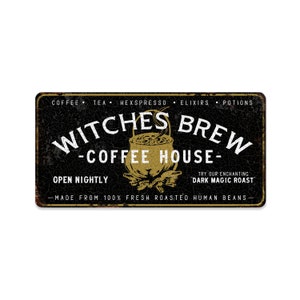 Vintage Witches Brew Coffee House Sign Large 12&quot; x 24&quot; | Halloween Decor |  Rusty Rustic Farmhouse Wall Hanging