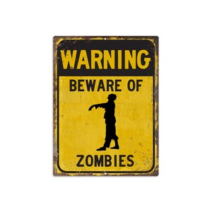 Warning Beware of Zombies 12&quot; x 9&quot; Metal Sign | Halloween Decoration | Haunted House Prop