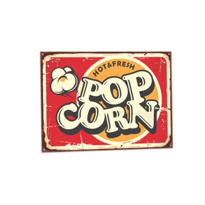 Retro Pop Corn Wall Art | 12 x 9 Inch Metal Sign | Vintage Food Kitchen Decor