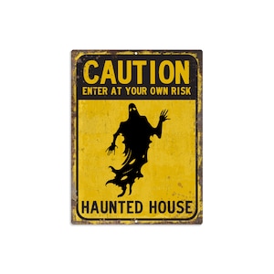 Caution Beware of Witches 12&quot; x 9&quot; Metal Sign | Halloween Decoration | Haunted House Prop