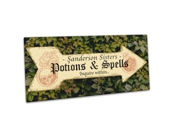 Potions and Spells Sign 15" x 7" | Personalized Witches Shop Halloween Decoration Decor Prop | Spooky Wall Hanging | Apothecary Sign