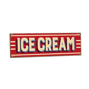 Retro Ice Cream Wall Art | 5 x 15 Inch Metal Sign | Vintage Cheeseburger Food Kitchen Decor