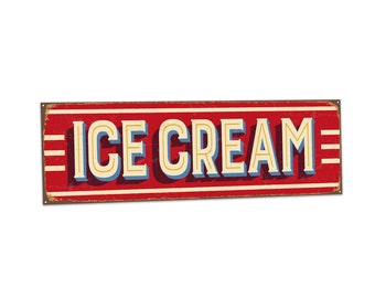 Retro Ice Cream Wall Art | 5 x 15 Inch Metal Sign | Vintage Cheeseburger Food Kitchen Decor