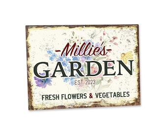 Personalized Garden Sign 12 x 9 Inches | Sublimated Metal Vintage Style Sign | Vintage Style Watercolor Flowers Design