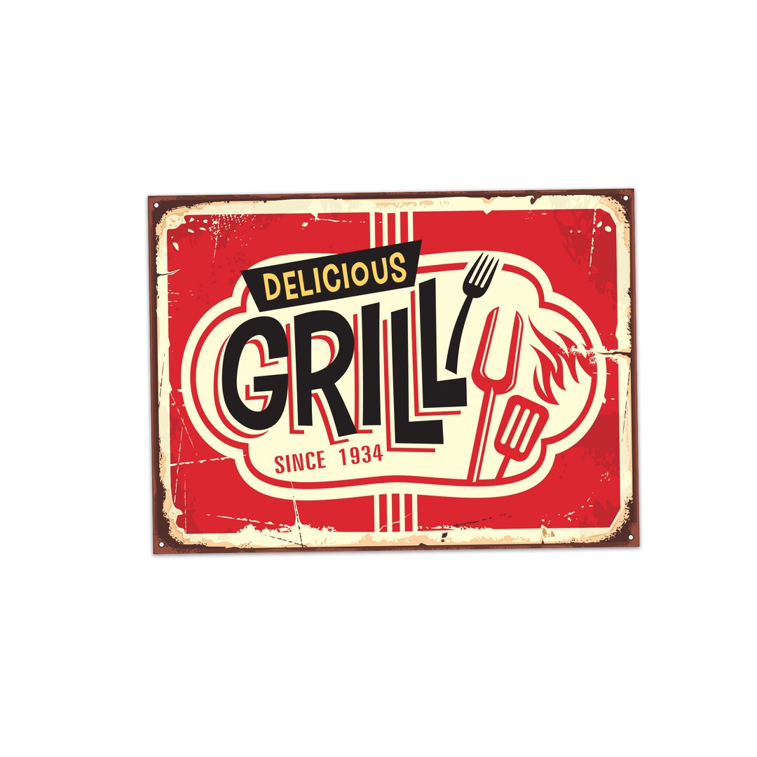 Retro Grill Wall Art 12 X 9 Inch Metal Sign Vintage Food Kitchen Decor