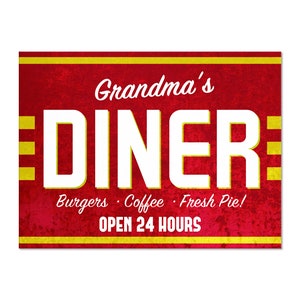 Custom Retro Diner Sign | Personalized Wall Hanging | Vintage Kitchen Decor Your Name 12&quot; x 9&quot; Tin