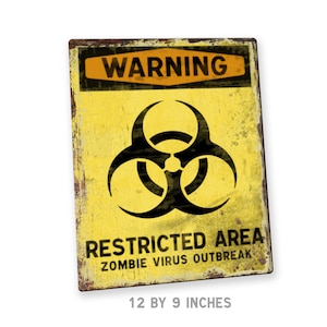 Zombie Virus Warning Sign Vintage Style | Halloween Decoration Prop | Funny Wall hanging