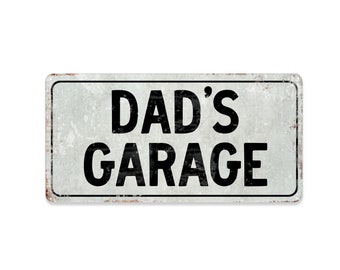 Large Vintage Dad's Garage Metal Sign 12" x 24" | Rusty Rustic Farmhouse Wall Hanging | Garage Shop Decor