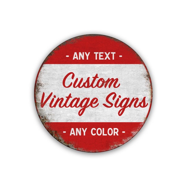 Custom Vintage 12" Round Metal Signs | Any Text Any Color or Add Image | Rustic Farmhouse Wall Decor