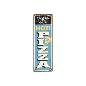 Retro Pizza Wall Art | 5 x 15 Inch Metal Sign | Vintage Food Kitchen Decor
